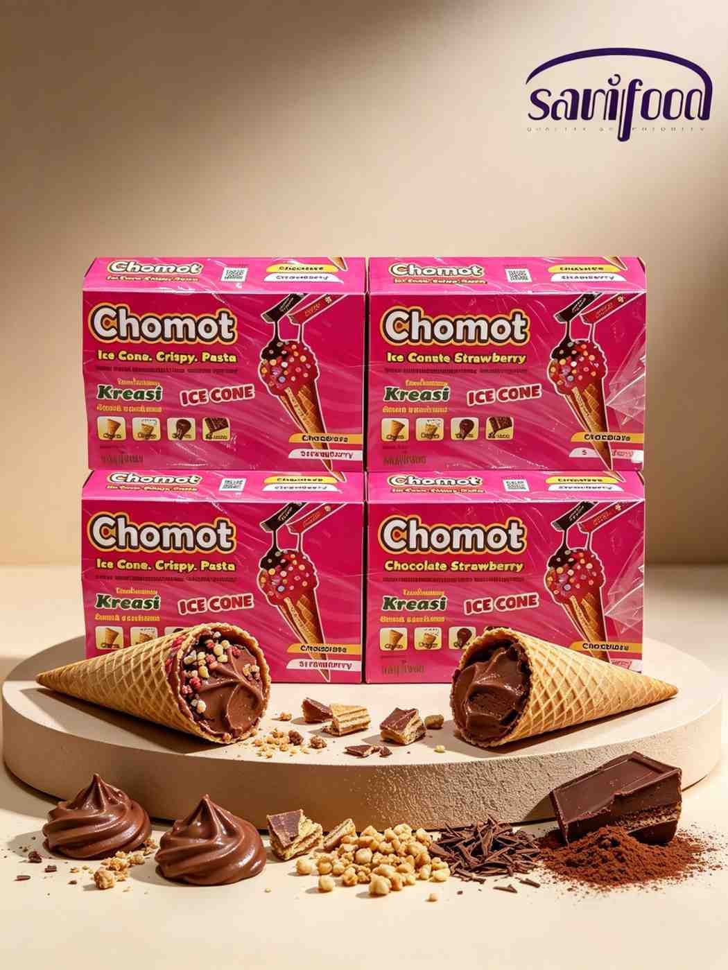 CHOMOT ICE CONE CHOCOLATE-STRAWBERRY ( 4x10x15gr )