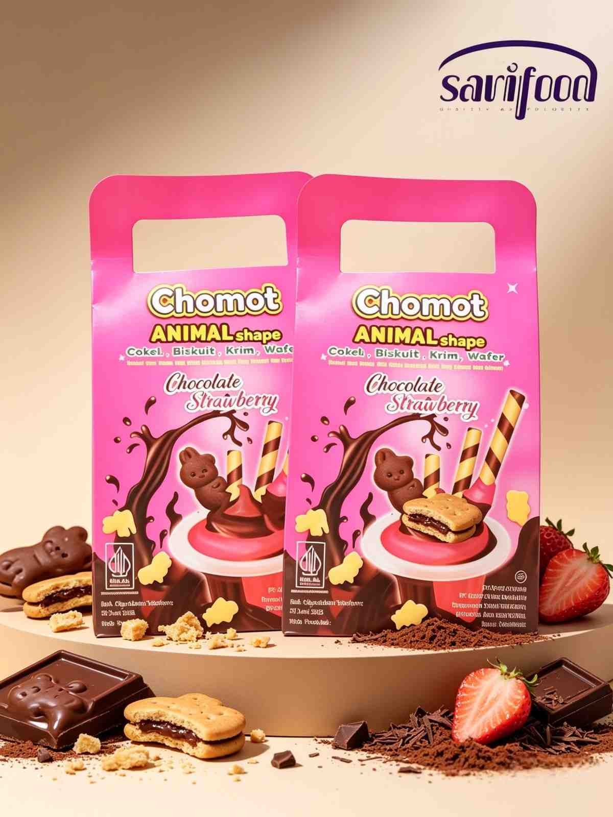 CHOMOT ANIMAL CHOCOLATE-STRAWBERY ( 4x10x15gr )
